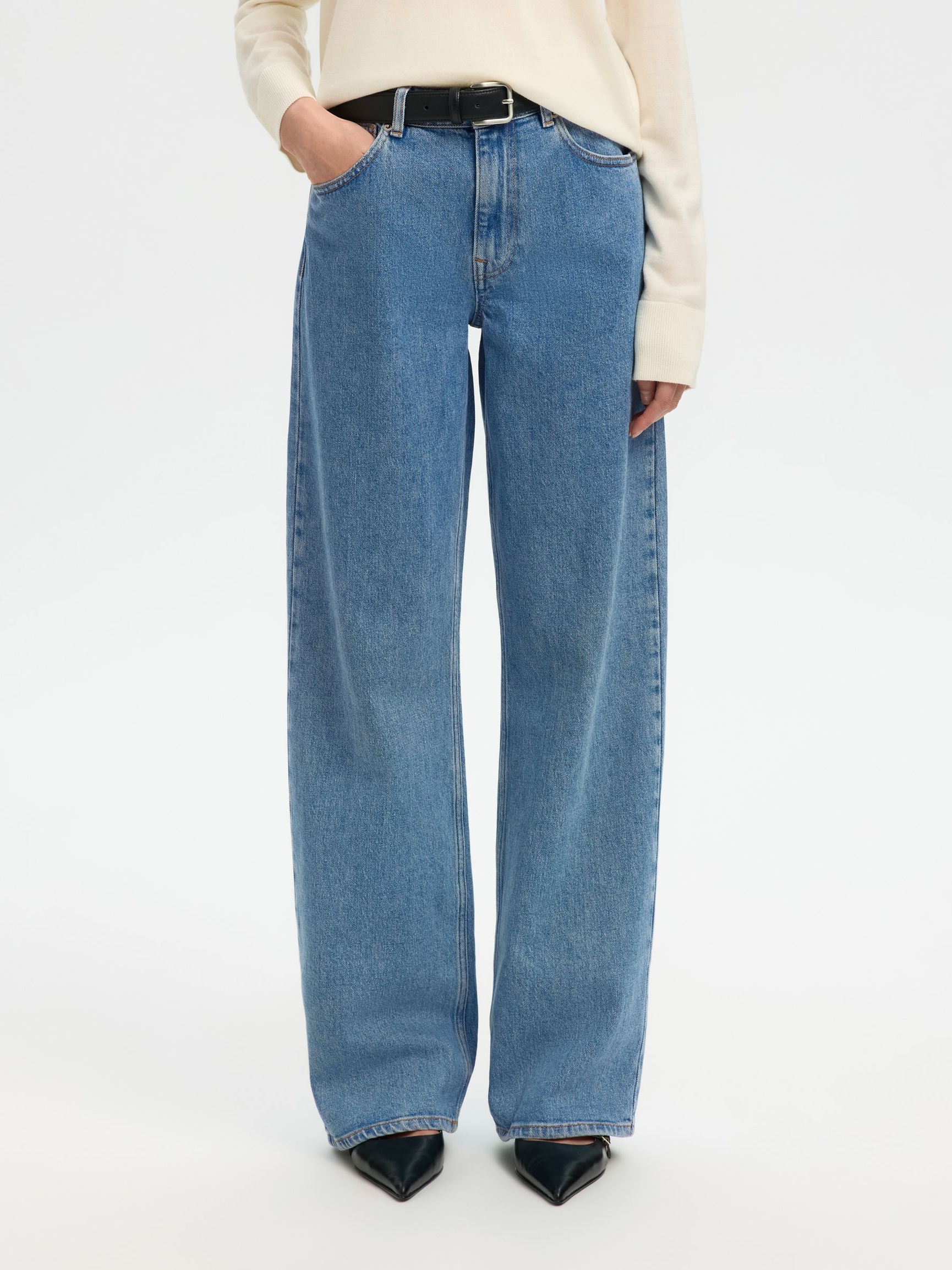HØJTALJET WIDE FIT JEANS, Light Blue Denim, highres