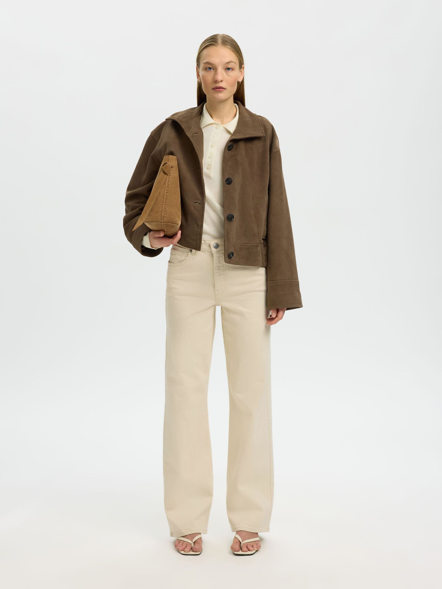 HIGH WAIST WIDE LEG JEANS, Ecru, highres