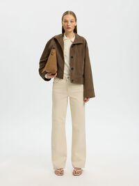 HIGH WAIST WIDE LEG JEANS, Ecru, highres