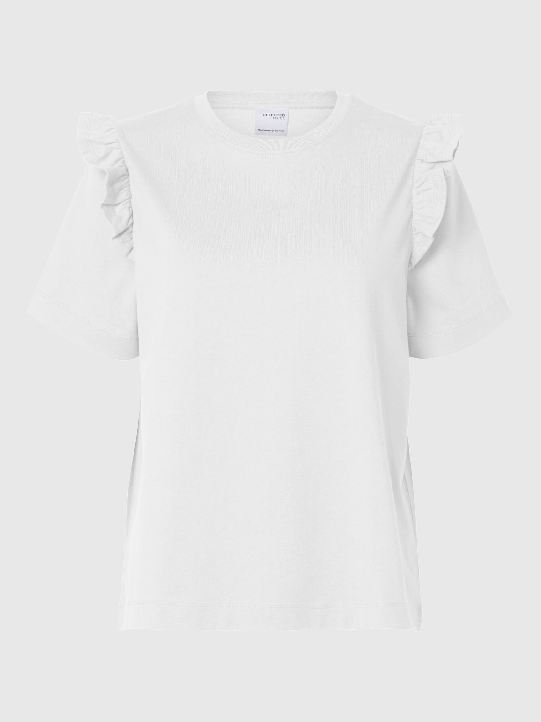 FRILLED SHORT-SLEEVED T-SHIRT, Bright White, highres