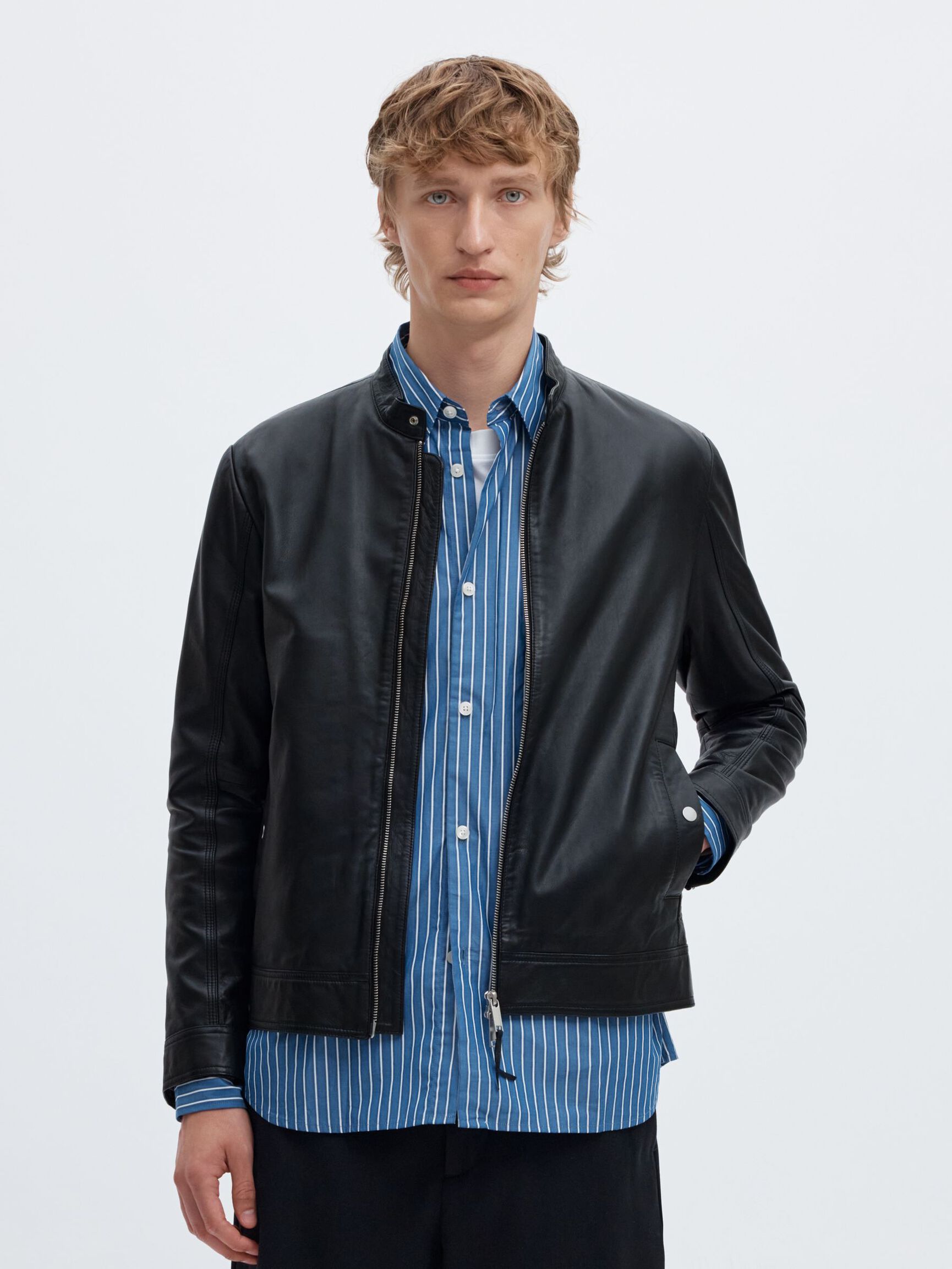 CLASSIC LEATHER JACKET, Black, highres