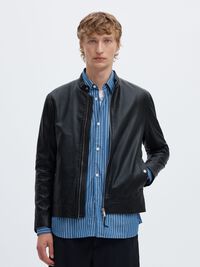 CLASSIC LEATHER JACKET, Black, highres
