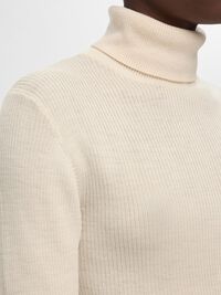 RIBBED WOOL BLEND TURTLENECK, Birch, highres