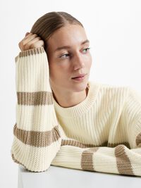 STRIPED KNITTED JUMPER, Snow White, highres
