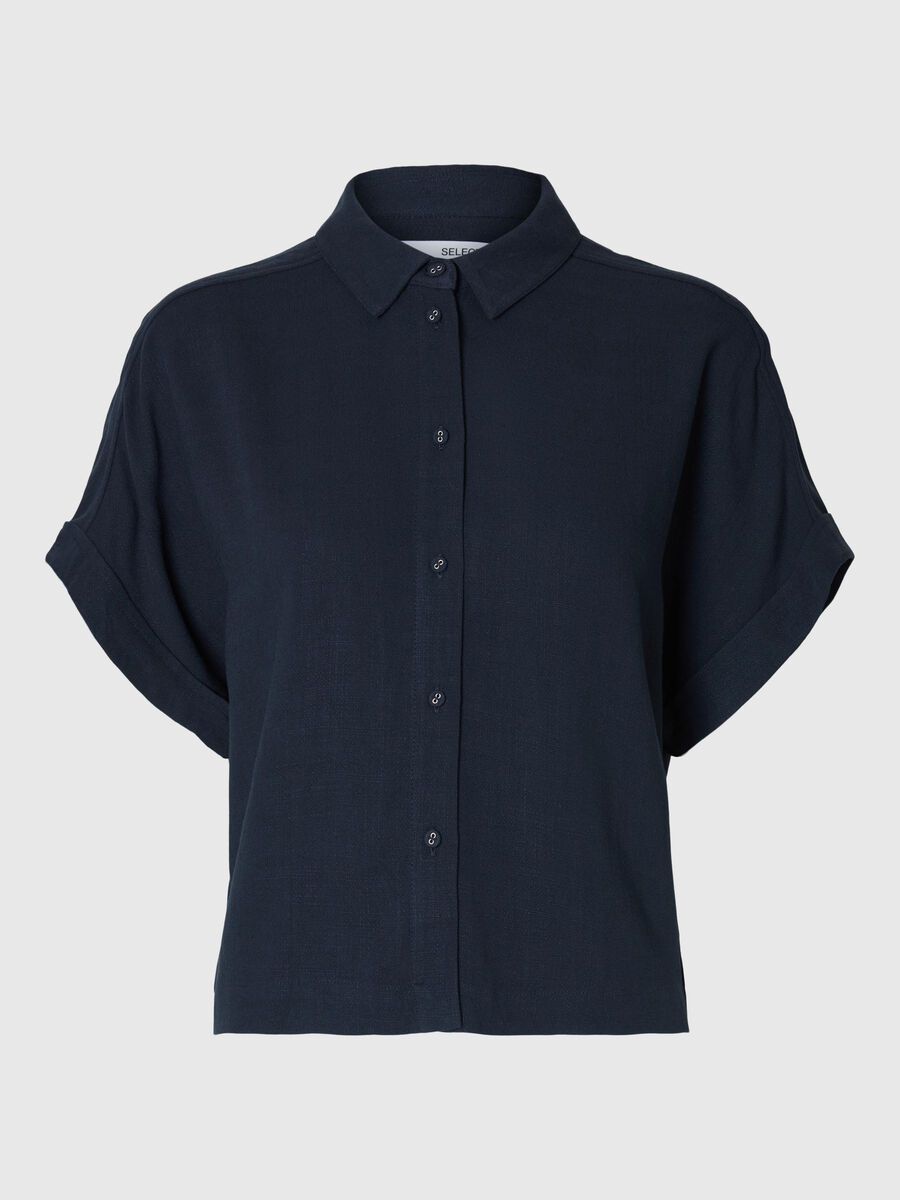 Selected CROPPED SHORT SLEEVED SHIRT, Dark Sapphire, highres - 16093937_DarkSapphire_001.jpg