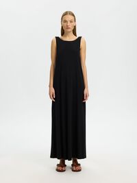 ÄRMELLOSES BAUMWOLLMIX MAXIKLEID, Black, highres