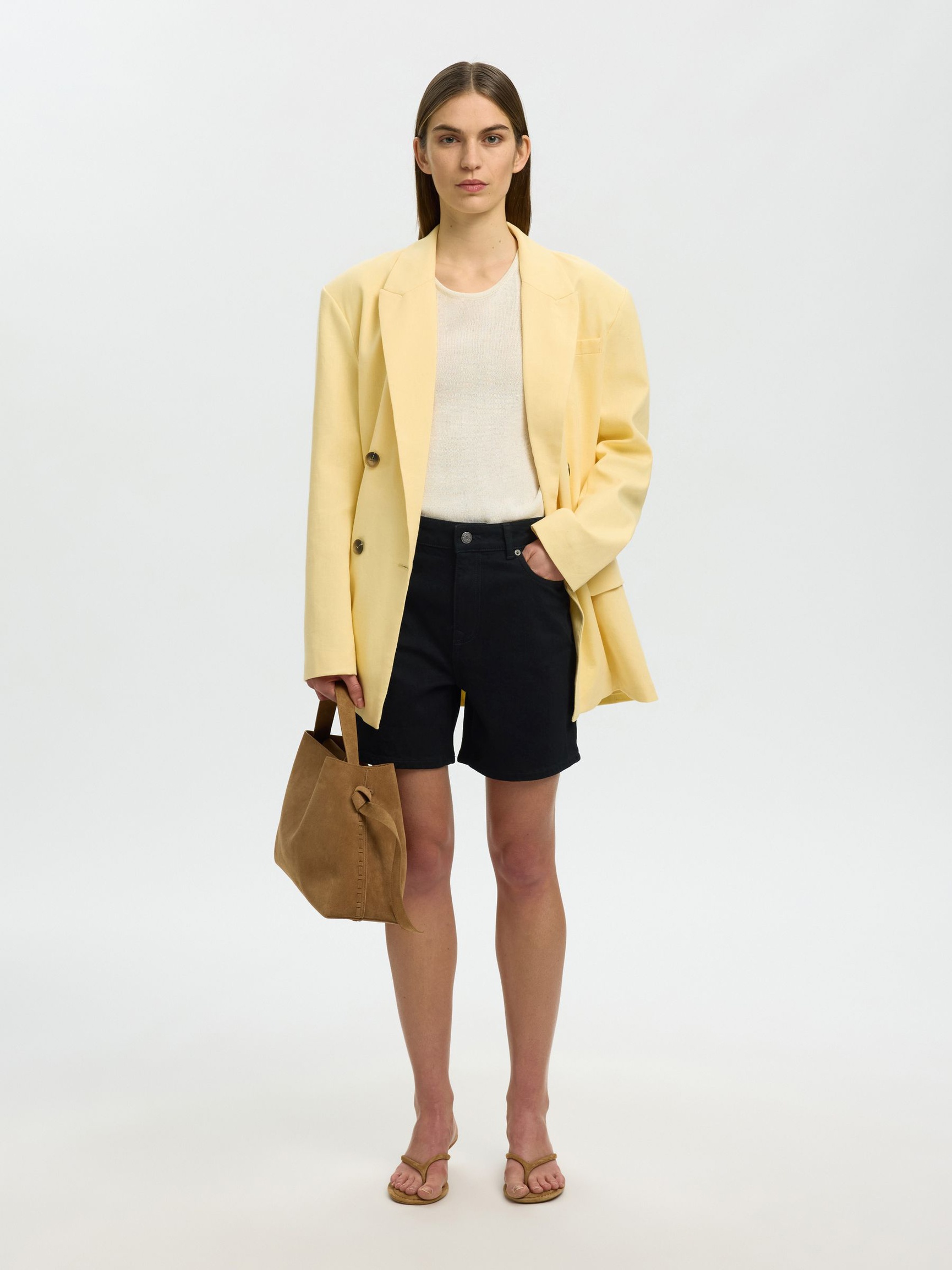 HØJTALJET DENIMSHORTS, Black Denim, highres