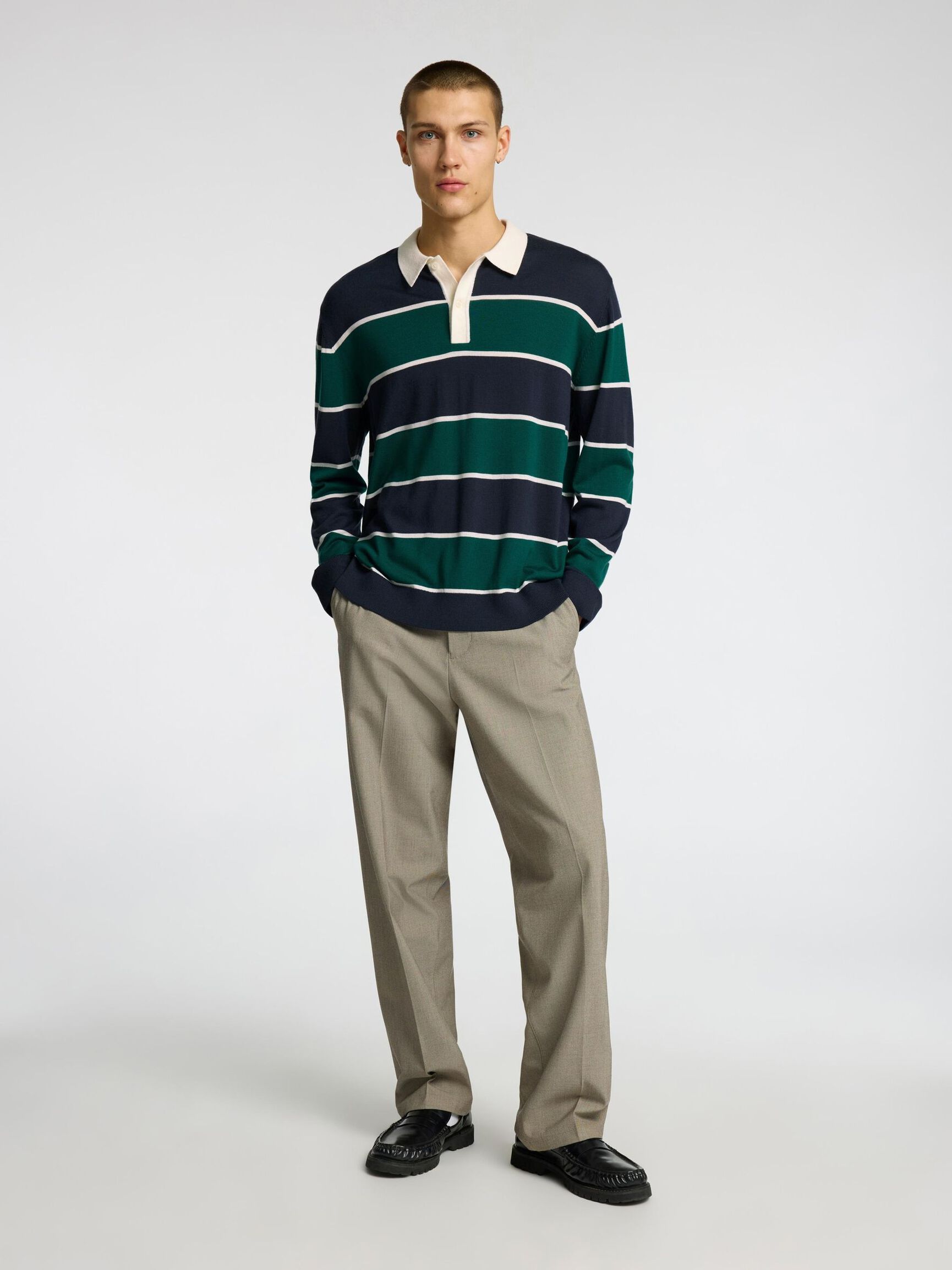 100% MERINOWOLL LANGARM-POLOSHIRT, Verdant Green, highres