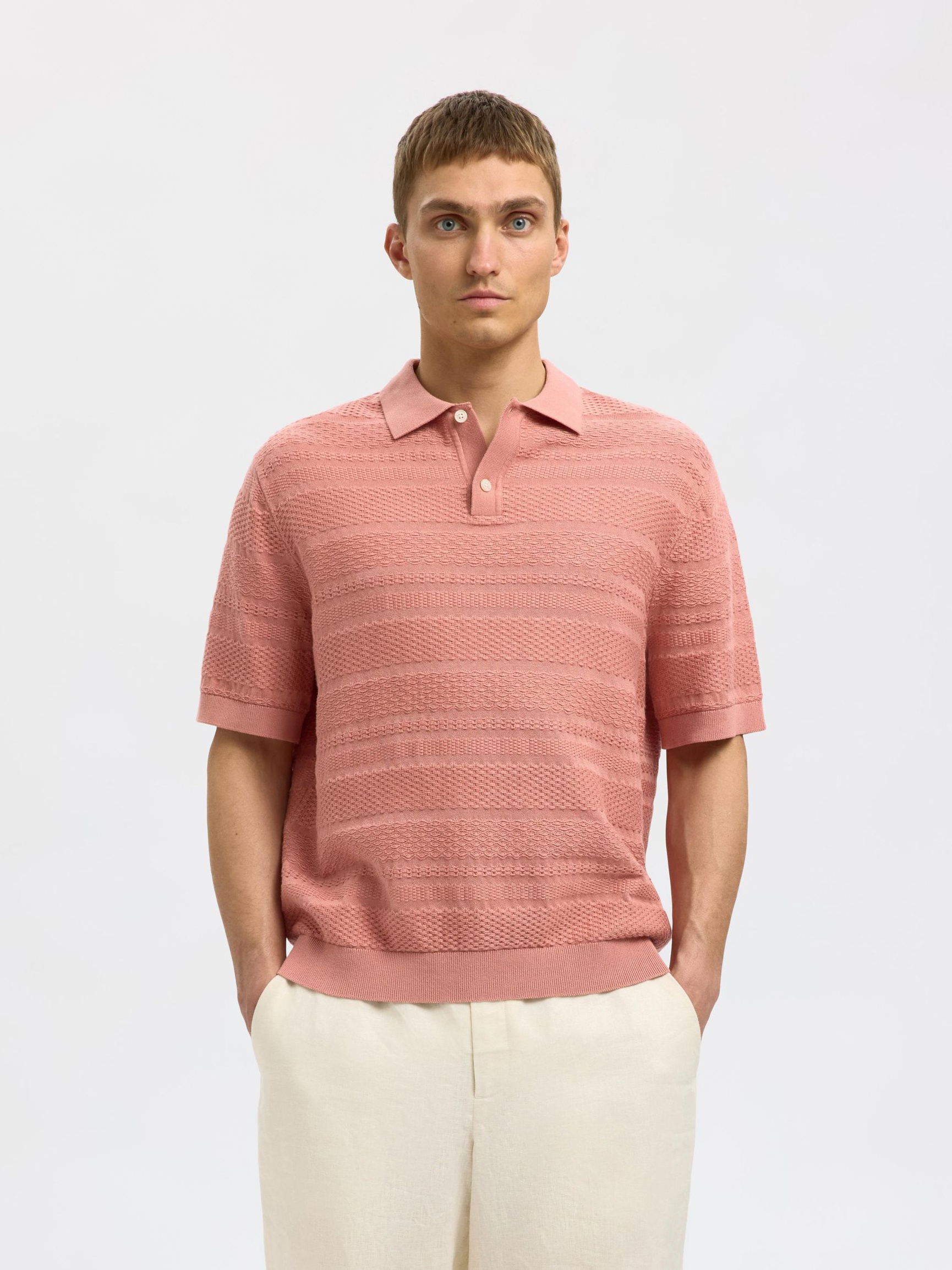 TEXTURÉ POLO EN MAILLE, Rose Dawn, highres