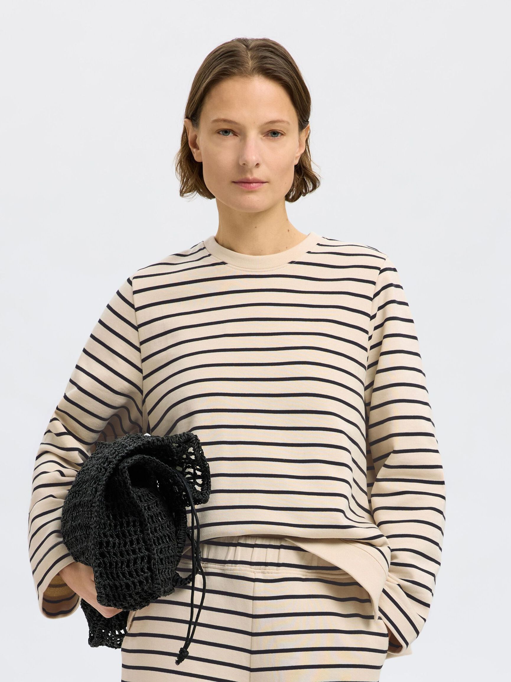 GESTREEPT KATOEN SWEATSHIRT, Black, highres