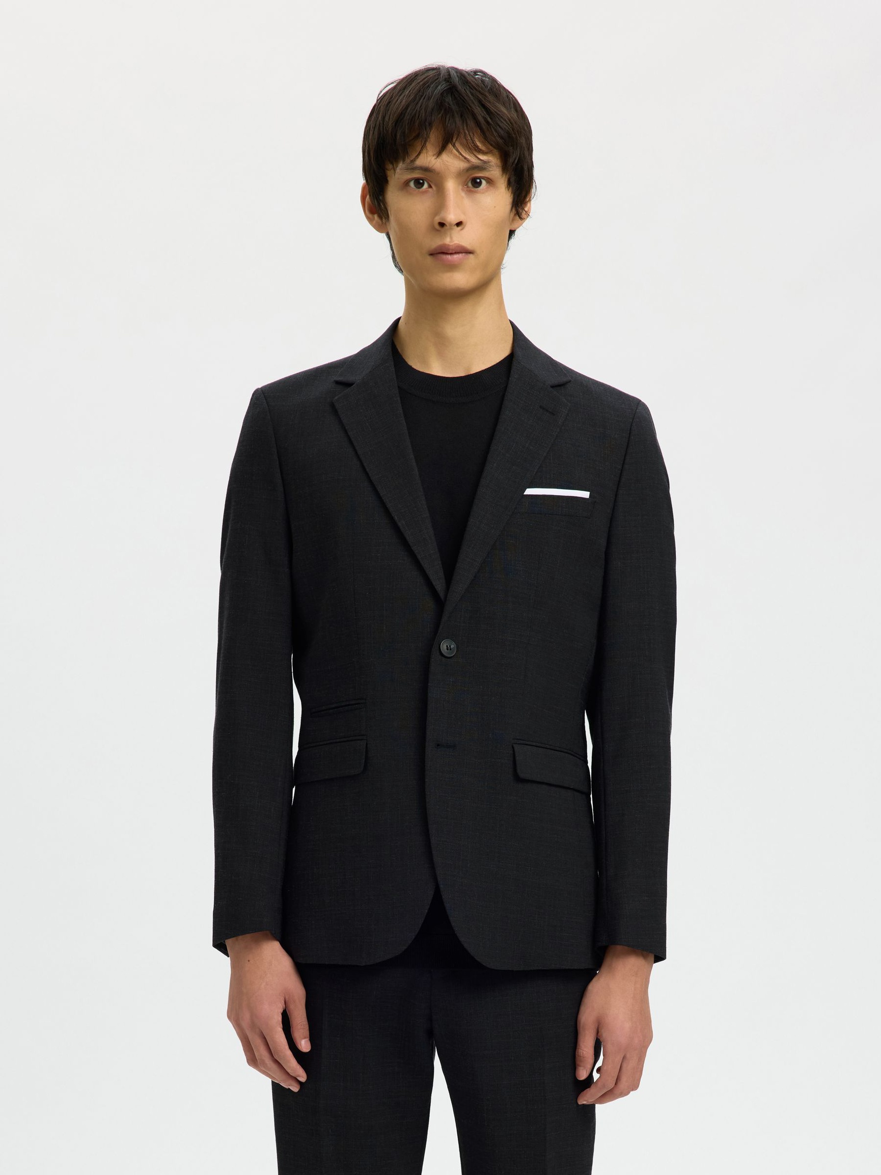 SLIM FIT SINGLE-BREASTED BLAZER, Black, highres