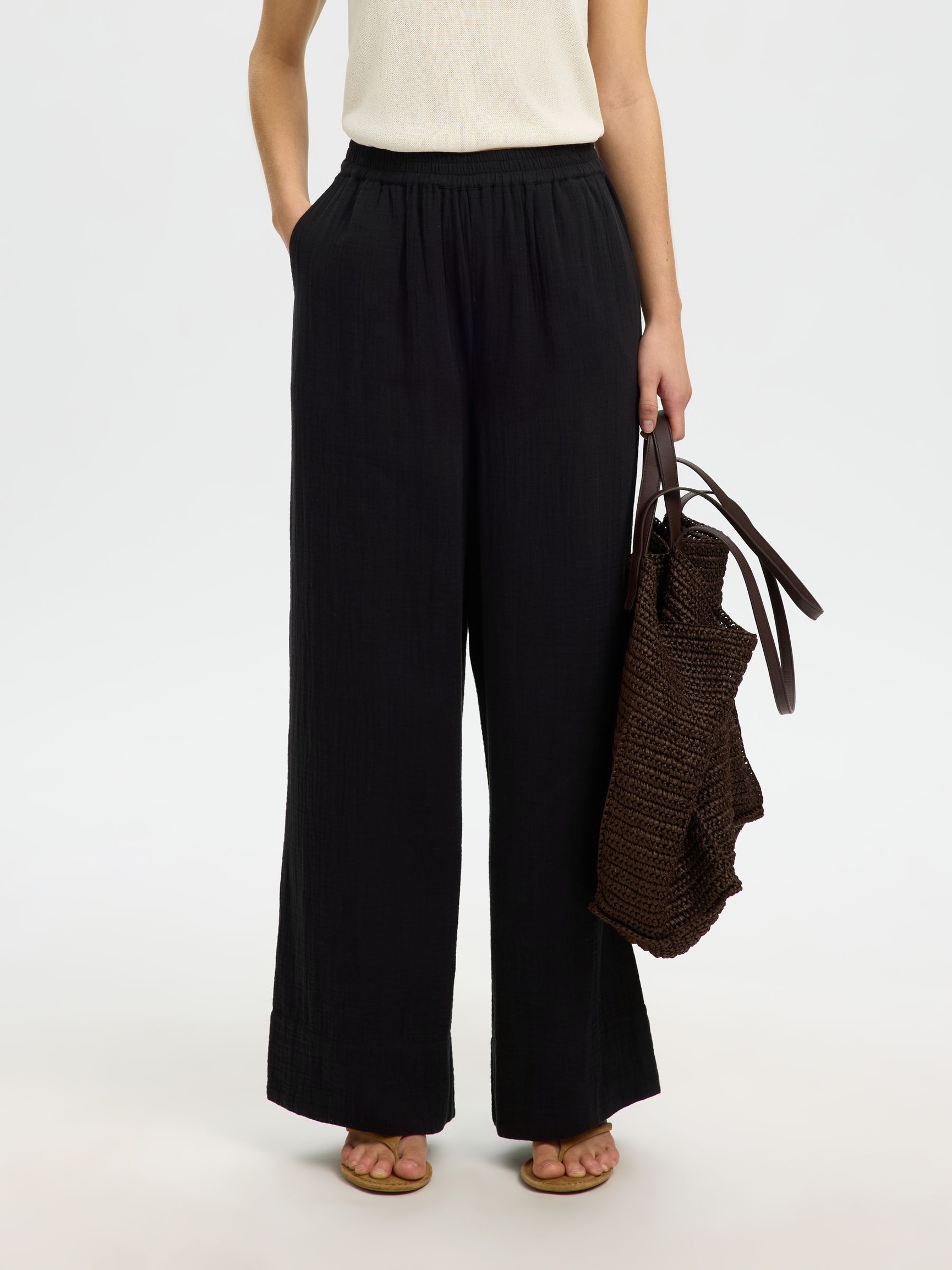 HOOG GETAILLEERD WIDE-LEG BROEK, Black, highres