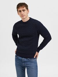 CABLE KNIT KNITTED JUMPER, Sky Captain, highres