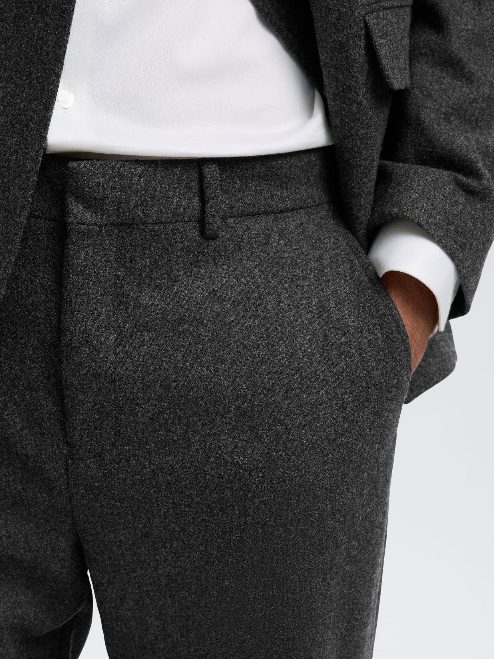 WOOL BLEND SUIT TROUSERS, Dark Grey, highres