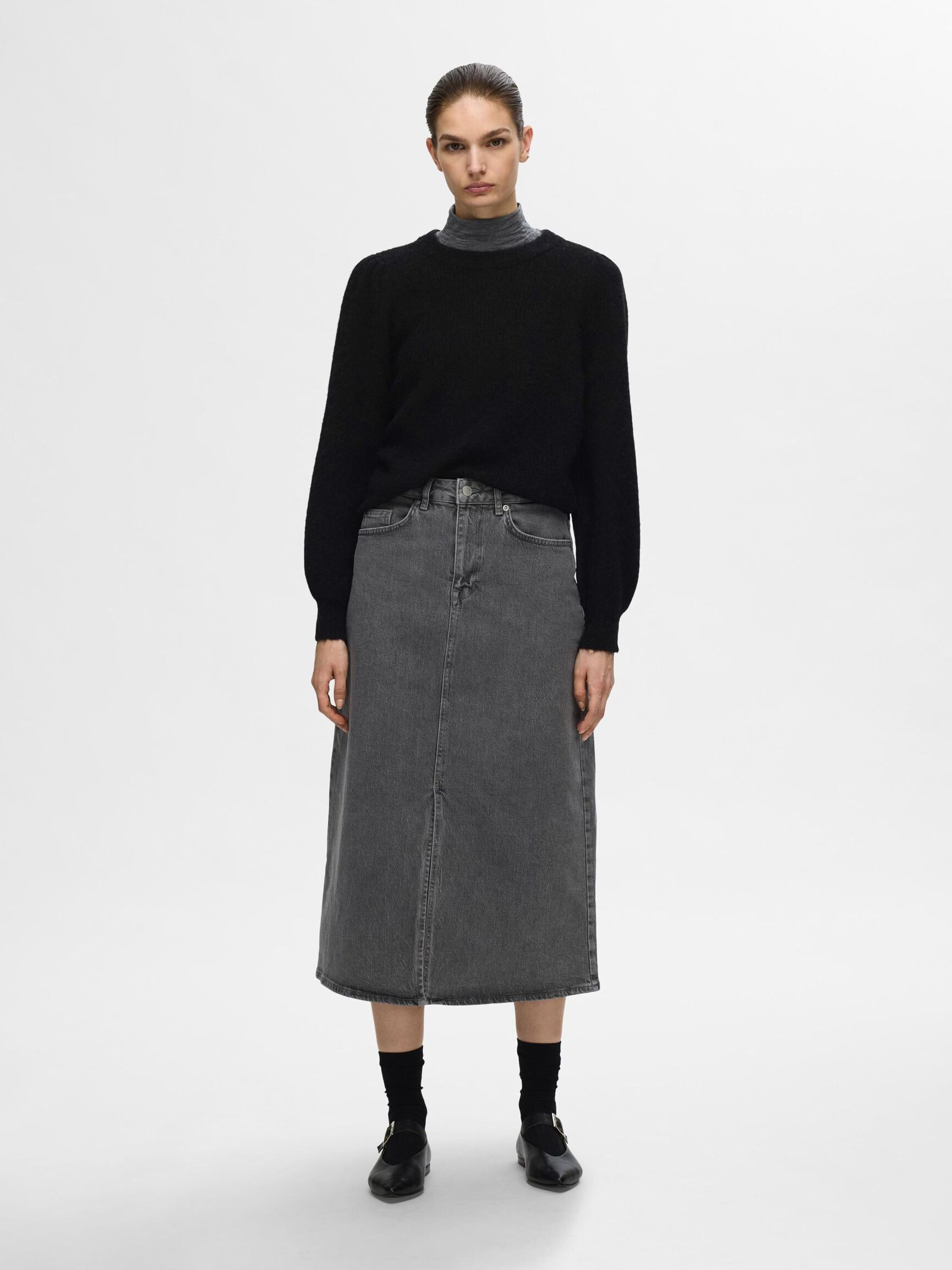 WOOL BLEND KNITTED JUMPER, Black, highres