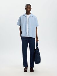 SLIM TAPERED LINEN BLEND TROUSERS, Dark Sapphire, highres