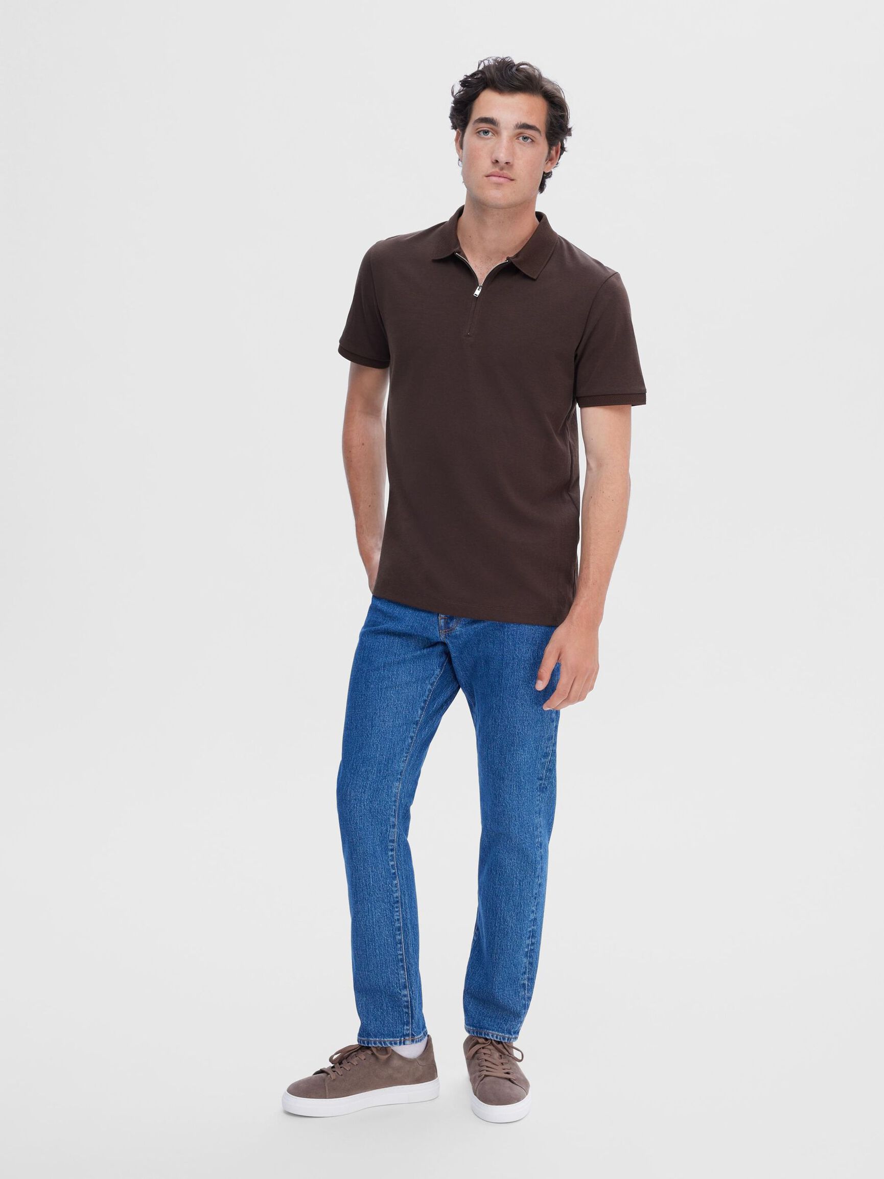 ZIPPER POLO SHIRT, Demitasse, highres