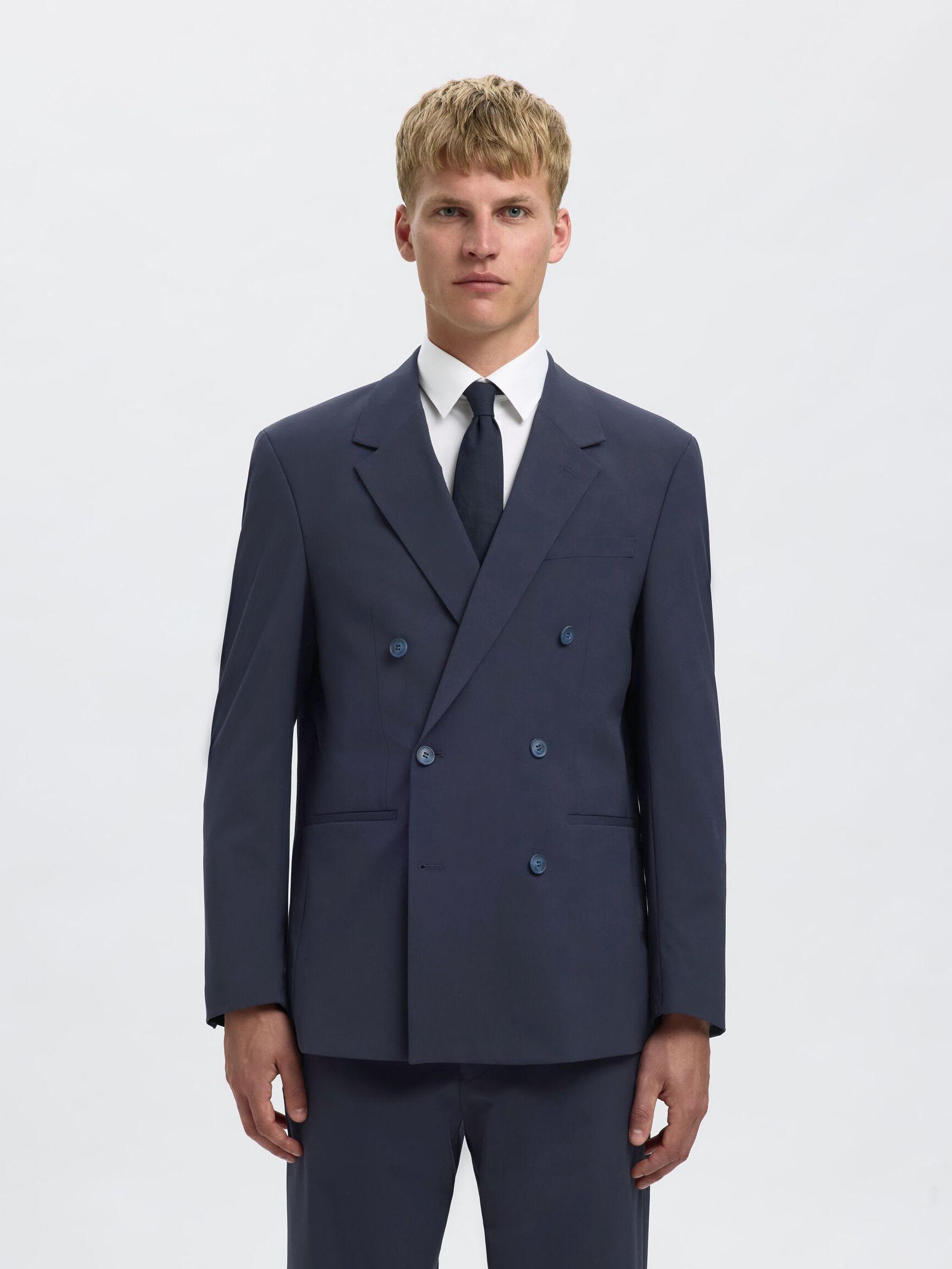 RELAXED FIT DOUBLE-BREASTED BLAZER, Dark Navy, highres