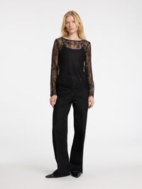 SPITZEN OBERTEIL MIT LANGEN ÄRMELN, Black, highres