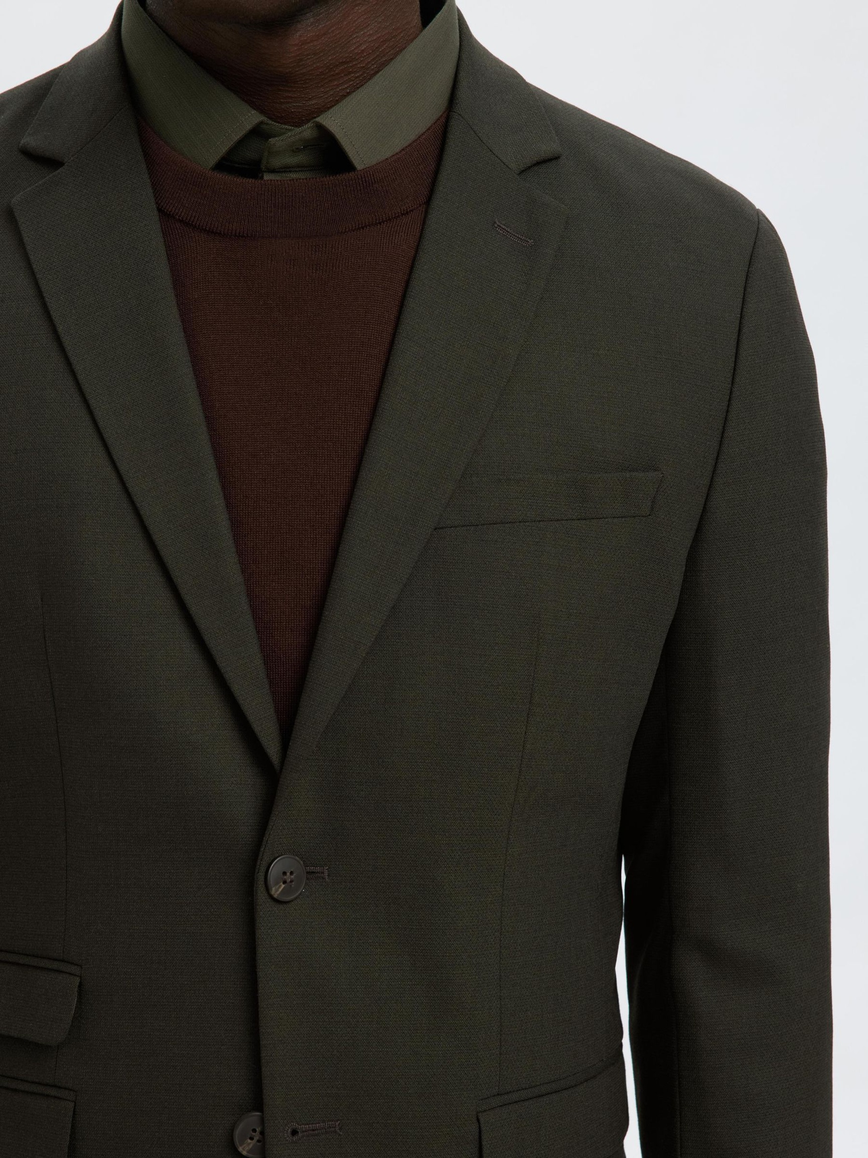 WOVEN WOOL BLEND BLAZER, Dark Green, highres