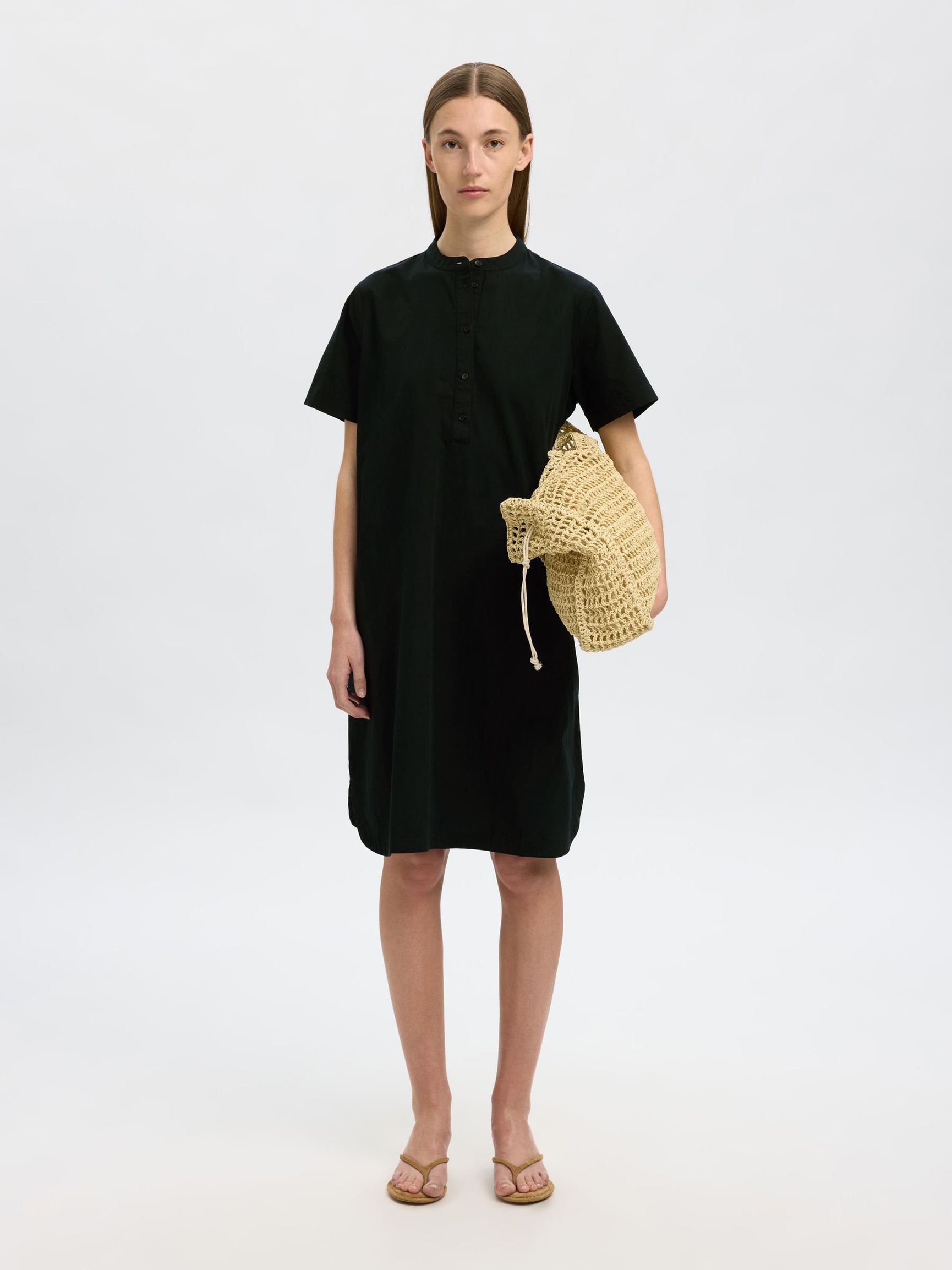 COTTON MINI DRESS, Black, highres