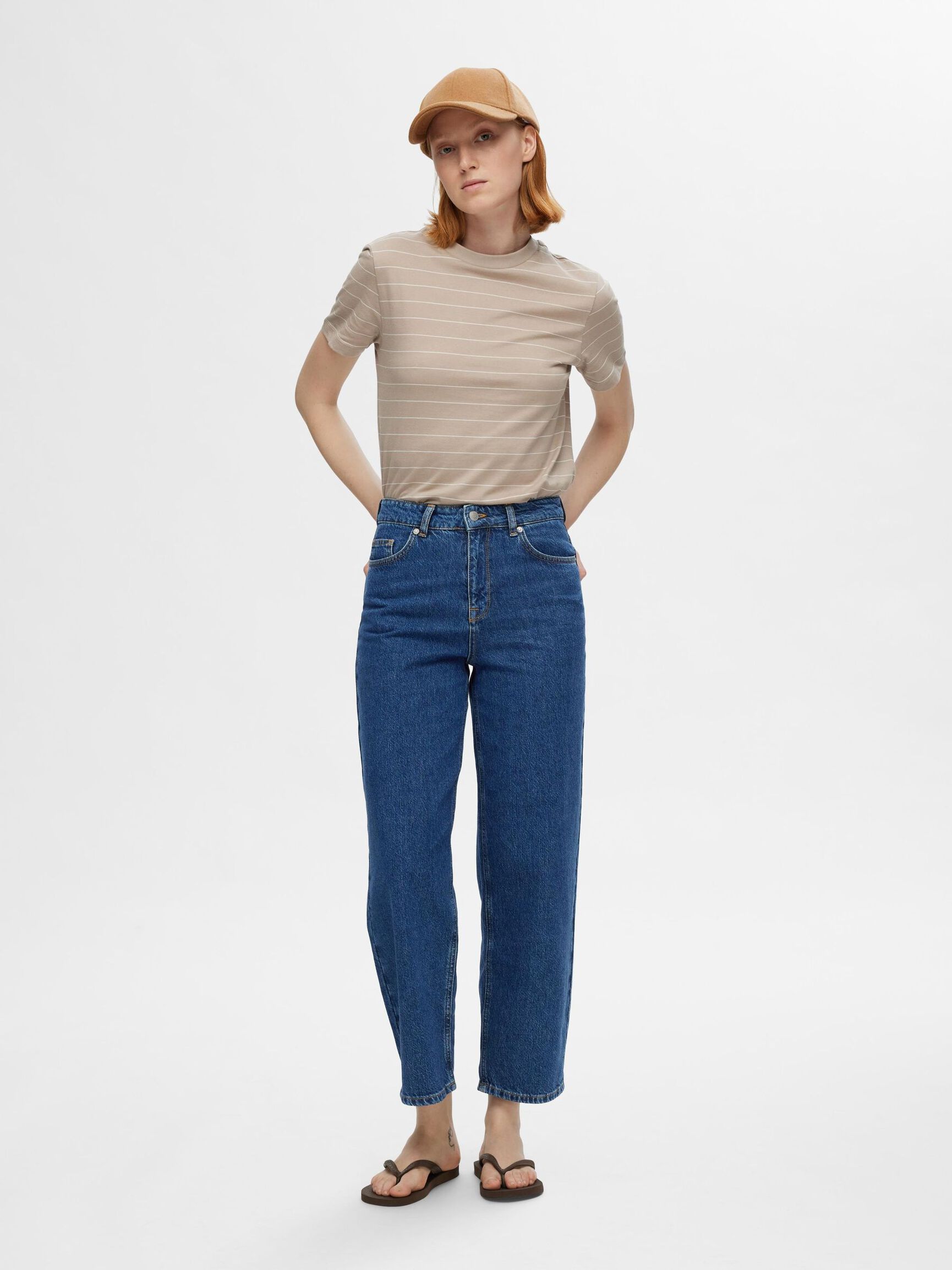 CROPPED STRAIGHT FIT JEANS, Medium Blue Denim, highres