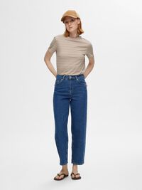 CROPPED STRAIGHT FIT JEANS, Medium Blue Denim, highres