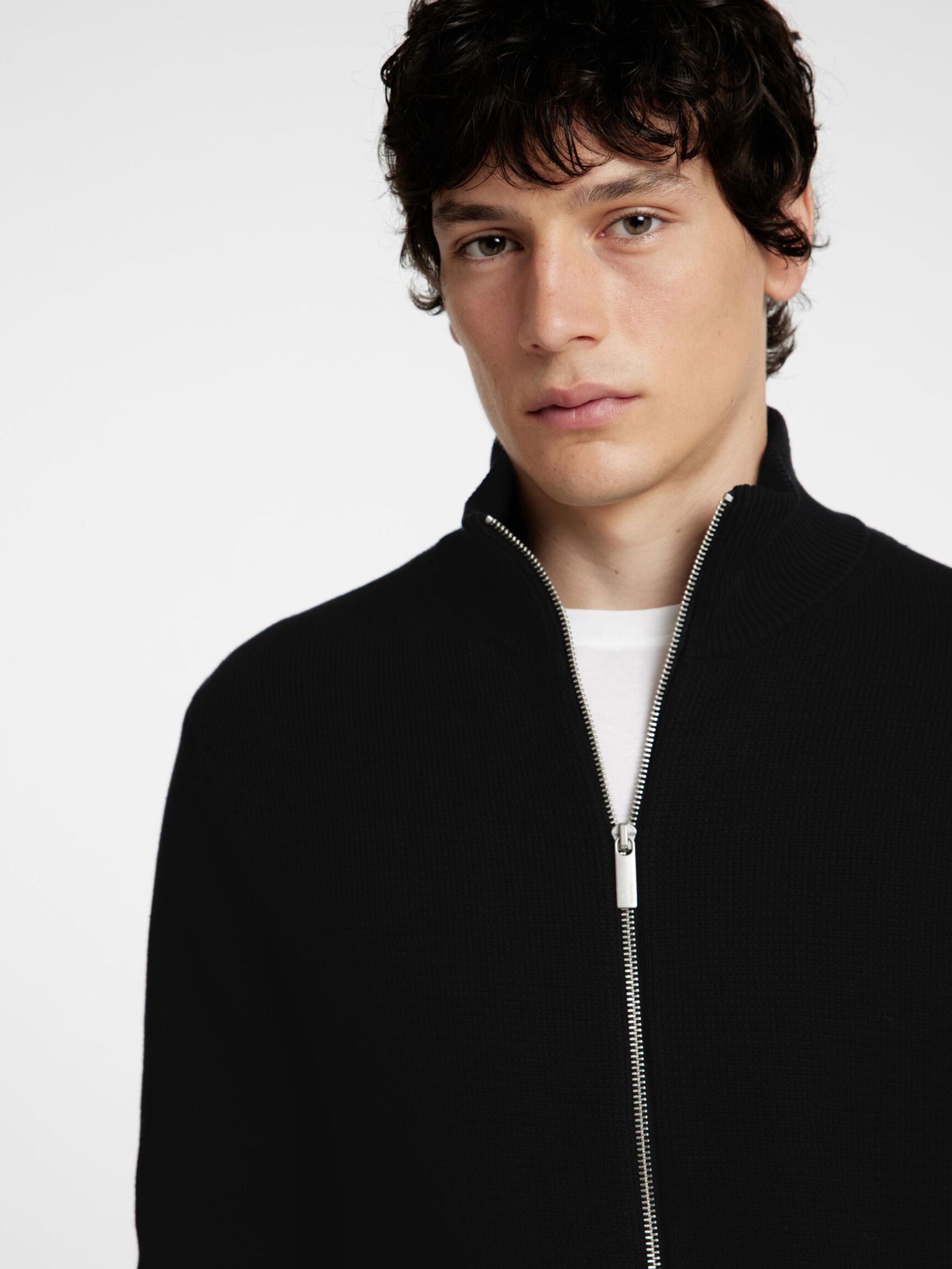 HOGE HALS MET RITS GEBREID VEST, Black, highres