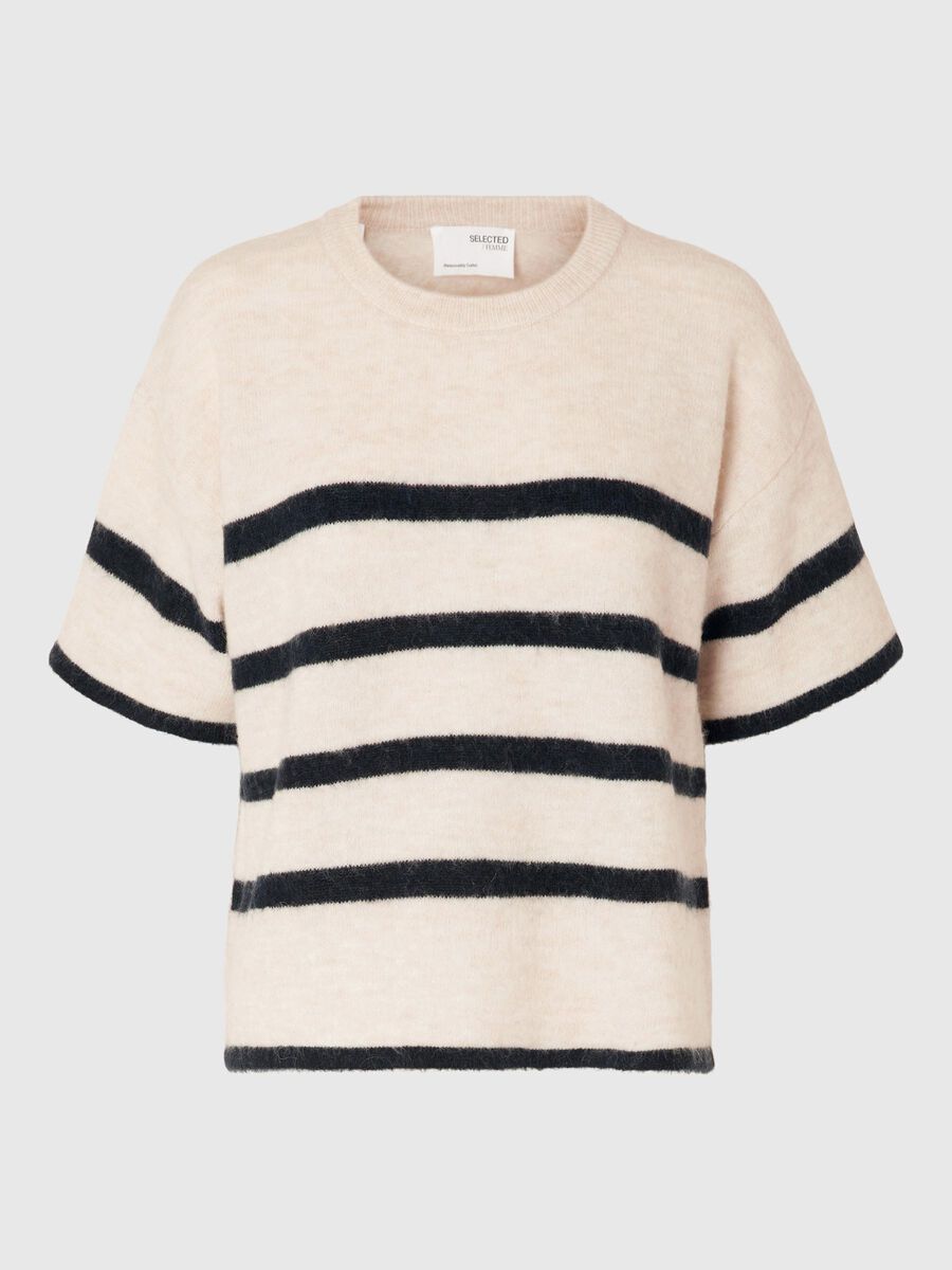 Selected SHORT-SLEEVED WOOL BLEND TOP, Birch, highres - 16093048_Birch_1113339_001.jpg