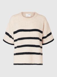 SHORT-SLEEVED WOOL BLEND TOP, Birch, highres