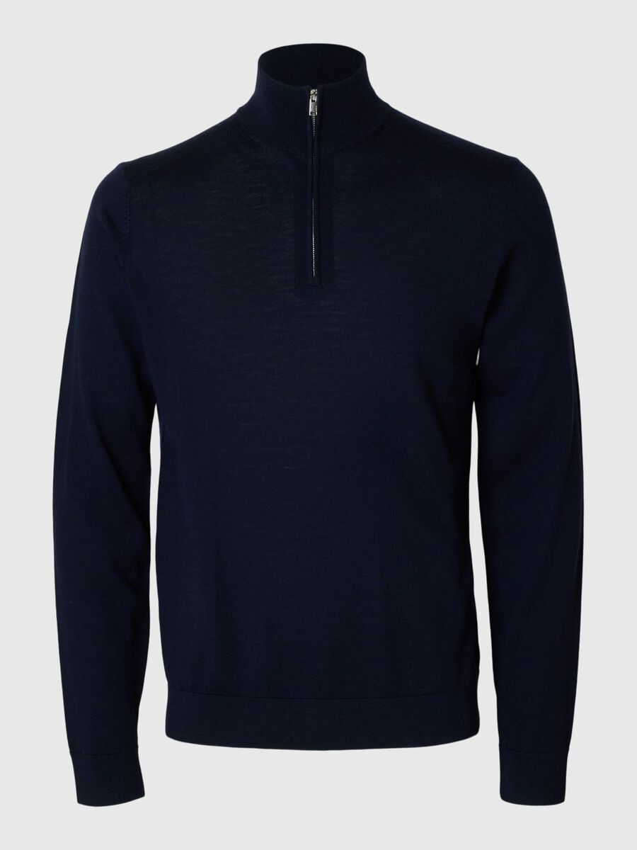 Selected 100% MERINO WOOL HALF-ZIP JUMPER, Navy Blazer, highres - 16094655_NavyBlazer_001.jpg