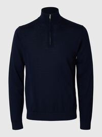 100% MERINO WOOL HALF-ZIP JUMPER, Navy Blazer, highres