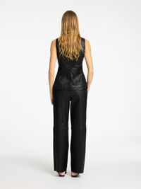 MID WAIST LEATHER TROUSERS, Black, highres