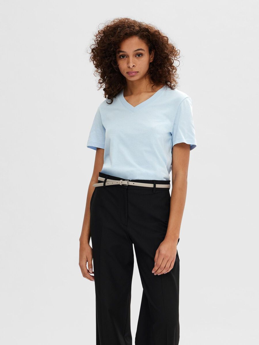 Selected KLASSISCHES V-NECK T-SHIRT, Cashmere Blue, highres - 16087922_CashmereBlue_003.jpg