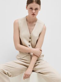 TAILORED LINEN BLEND WAISTCOAT, Humus, highres