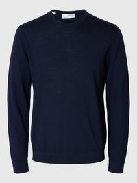 100% MERINO WOOL CREWNECK JUMPER, Navy Blazer, highres