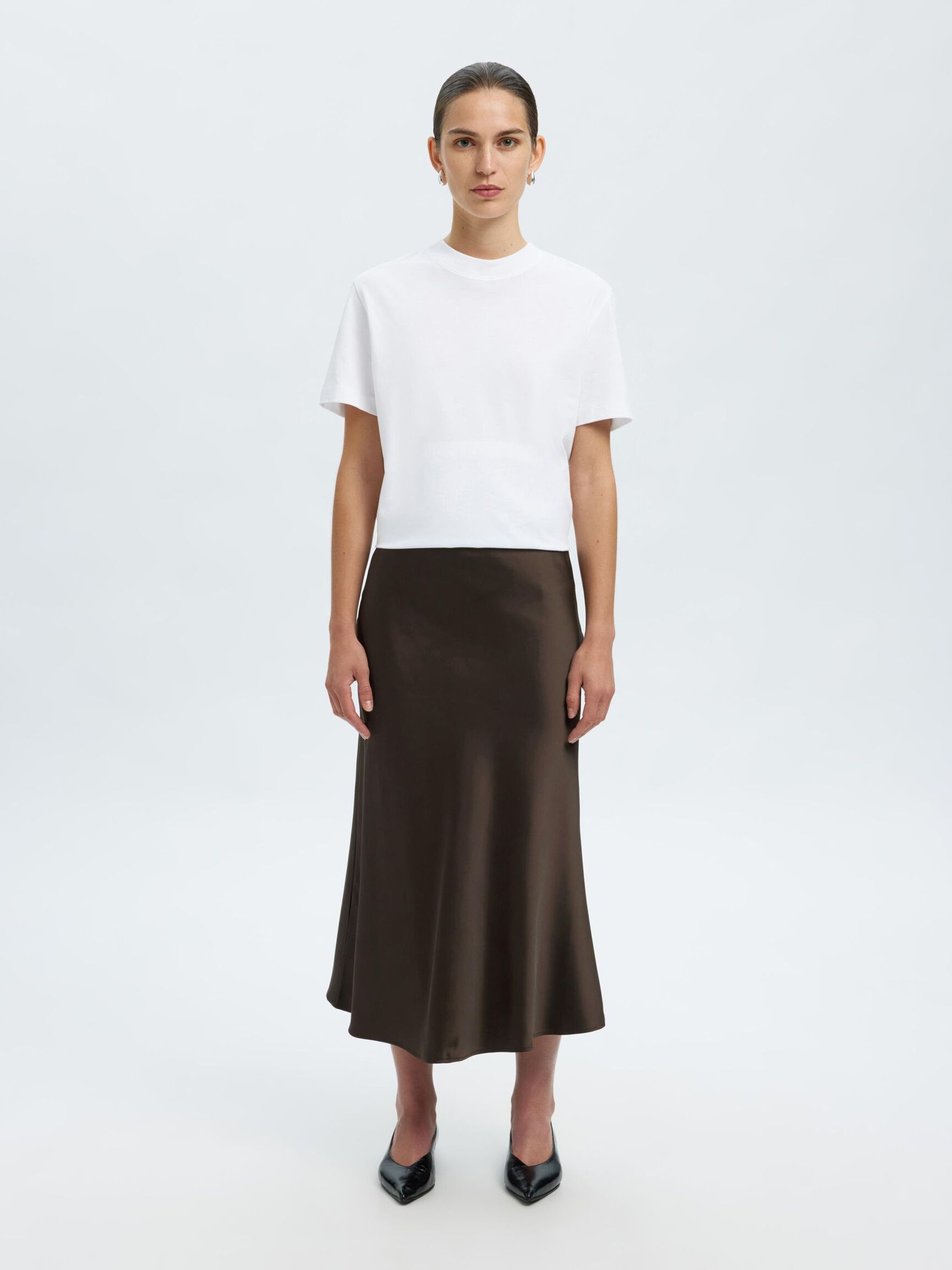 SATIN MIDI SKIRT, Delicioso, highres
