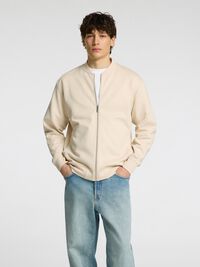 JERSEY SWEAT-CARDIGAN, Oatmeal, highres