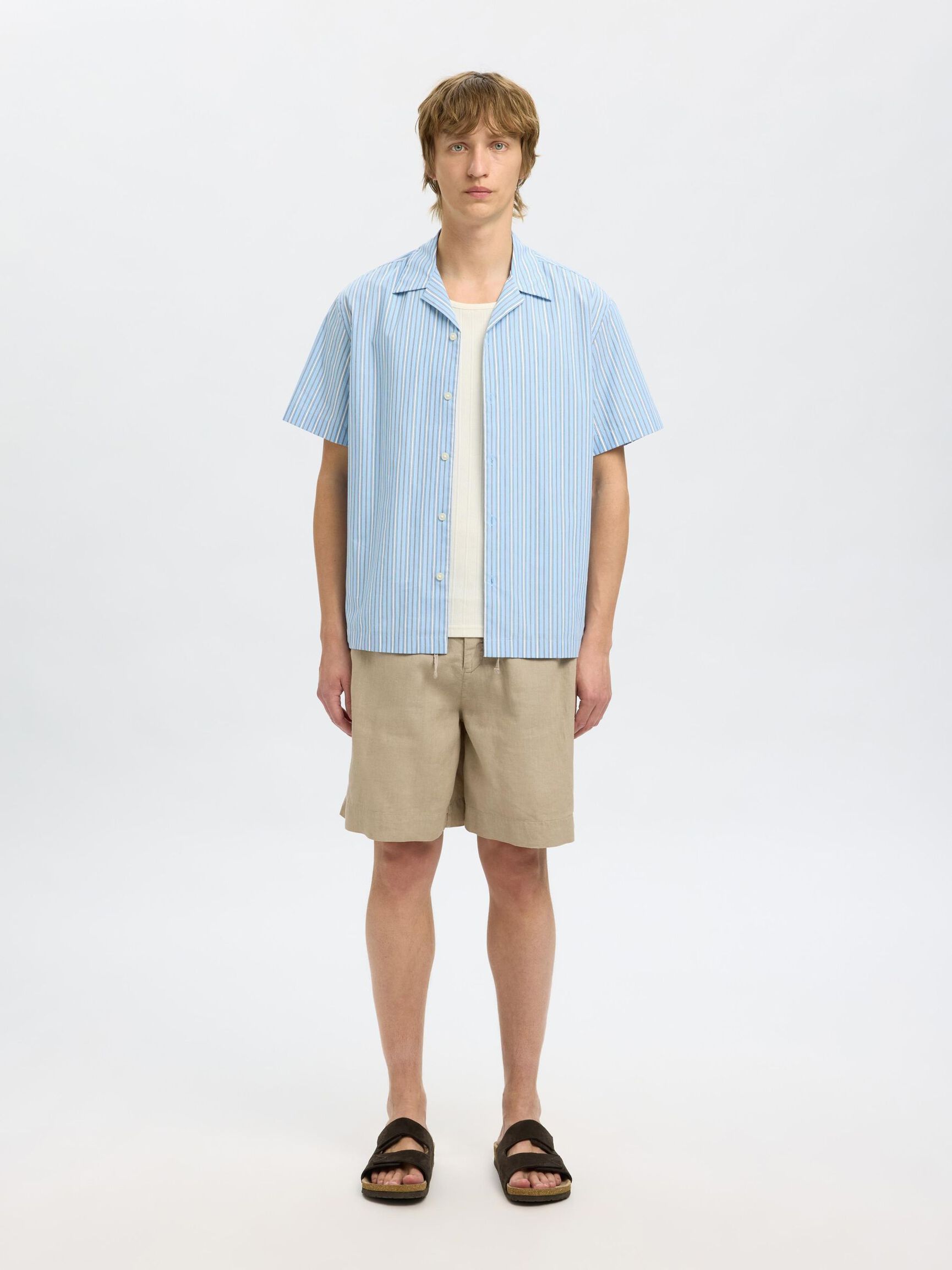 LOOSE FIT LINEN-BLEND SHORTS, Pure Cashmere, highres