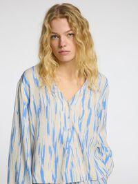PRINTED VISCOSE  LONG SLEEVED TOP, Birch, highres