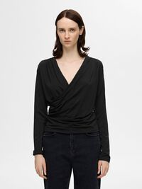 VISCOSE BLEND WRAP TOP, Black, highres