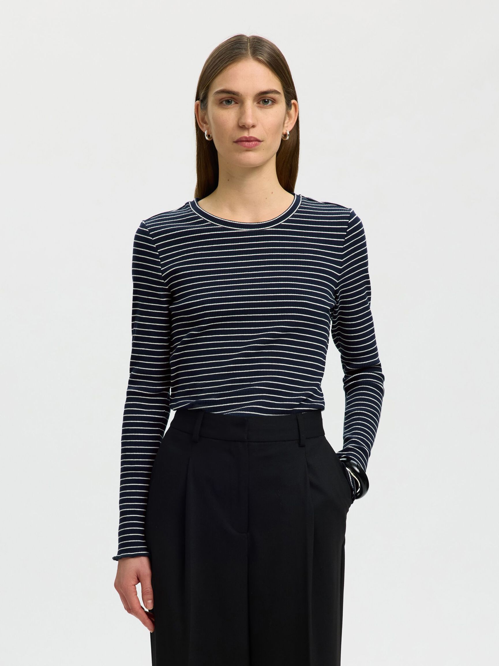 STRIPED LONG-SLEEVED T-SHIRT, Dark Sapphire, highres