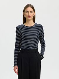 STRIPED LONG-SLEEVED T-SHIRT, Dark Sapphire, highres