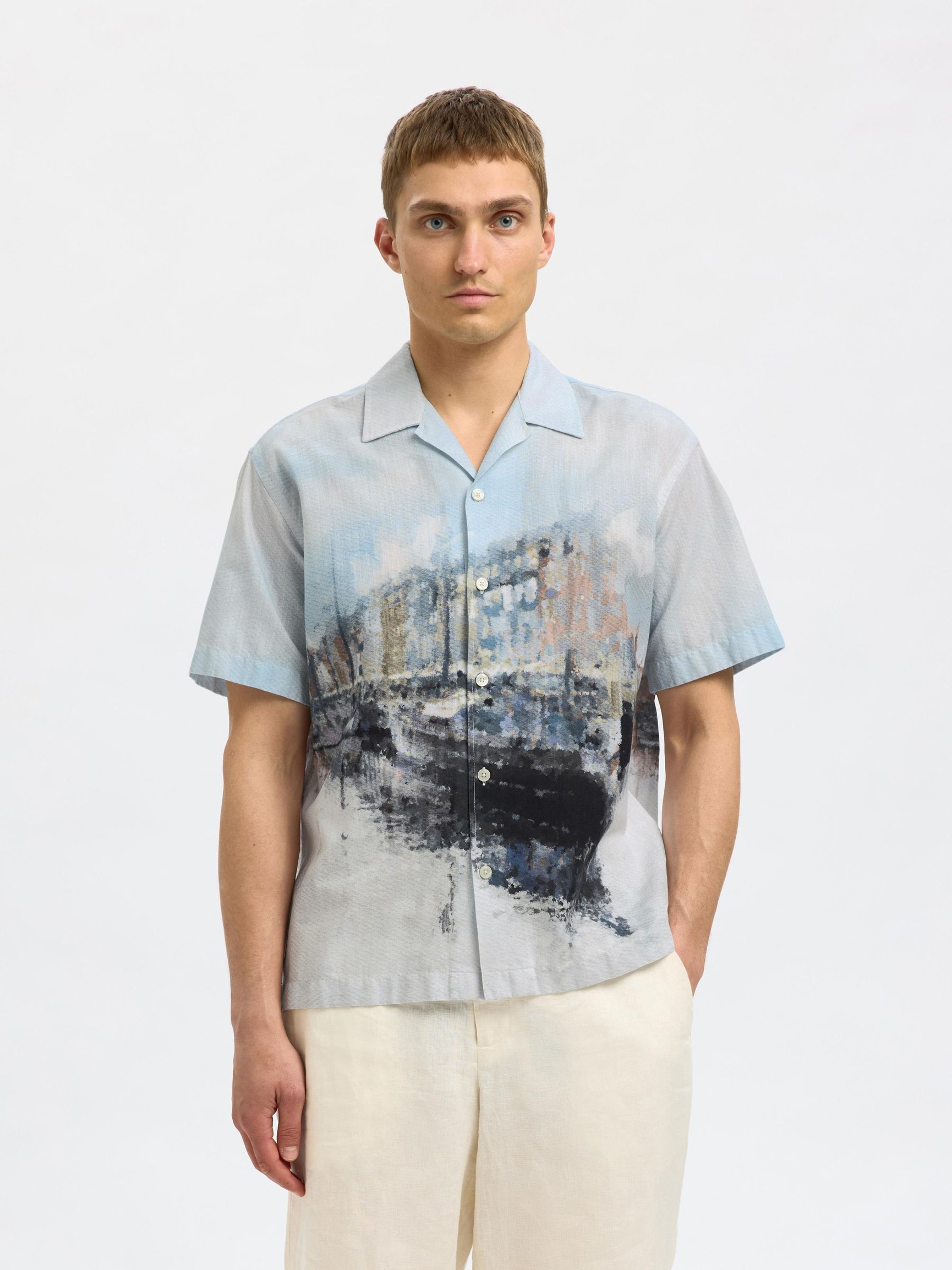 PRINTED SHORT SLEEVED SHIRT, Cashmere Blue, highres