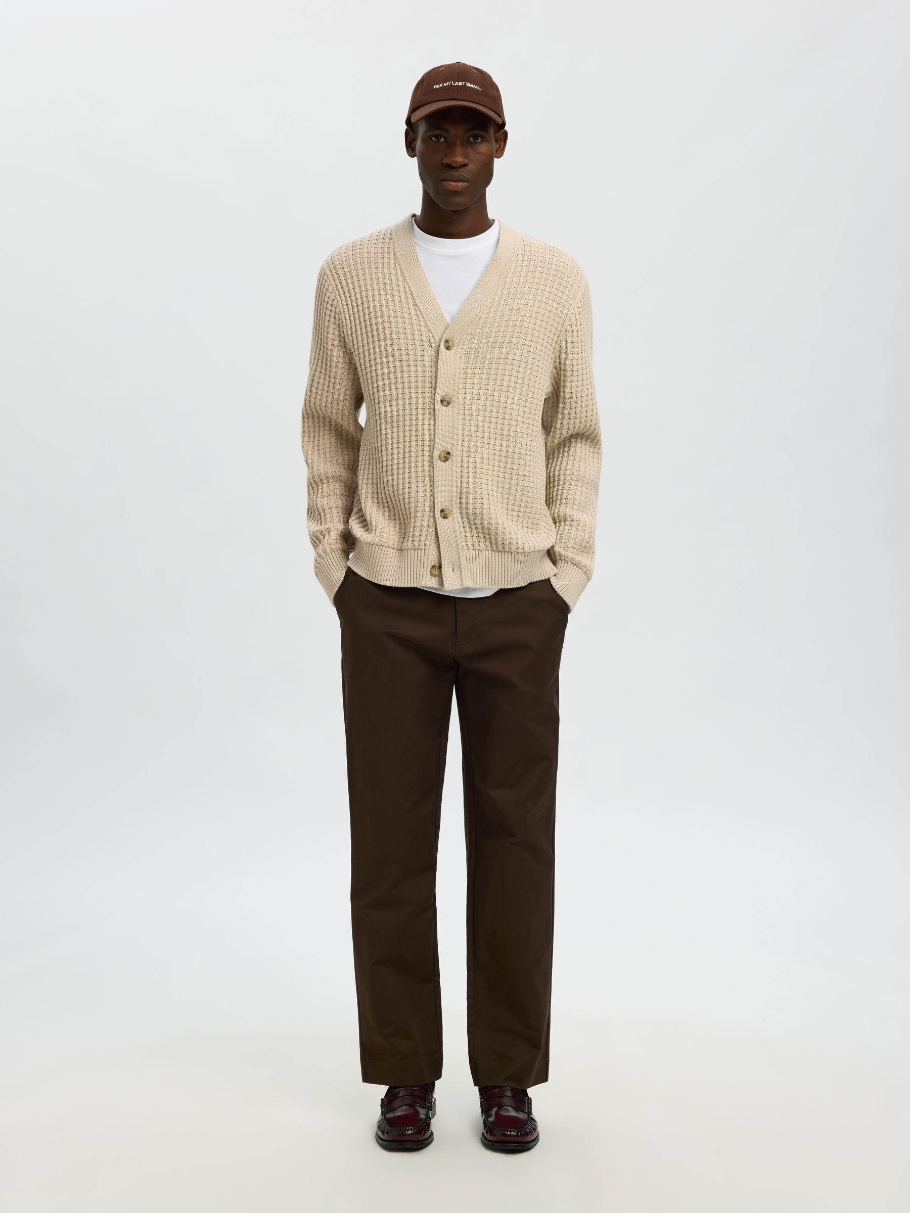 100% COTTON KNITTED CARDIGAN, Oatmeal, highres