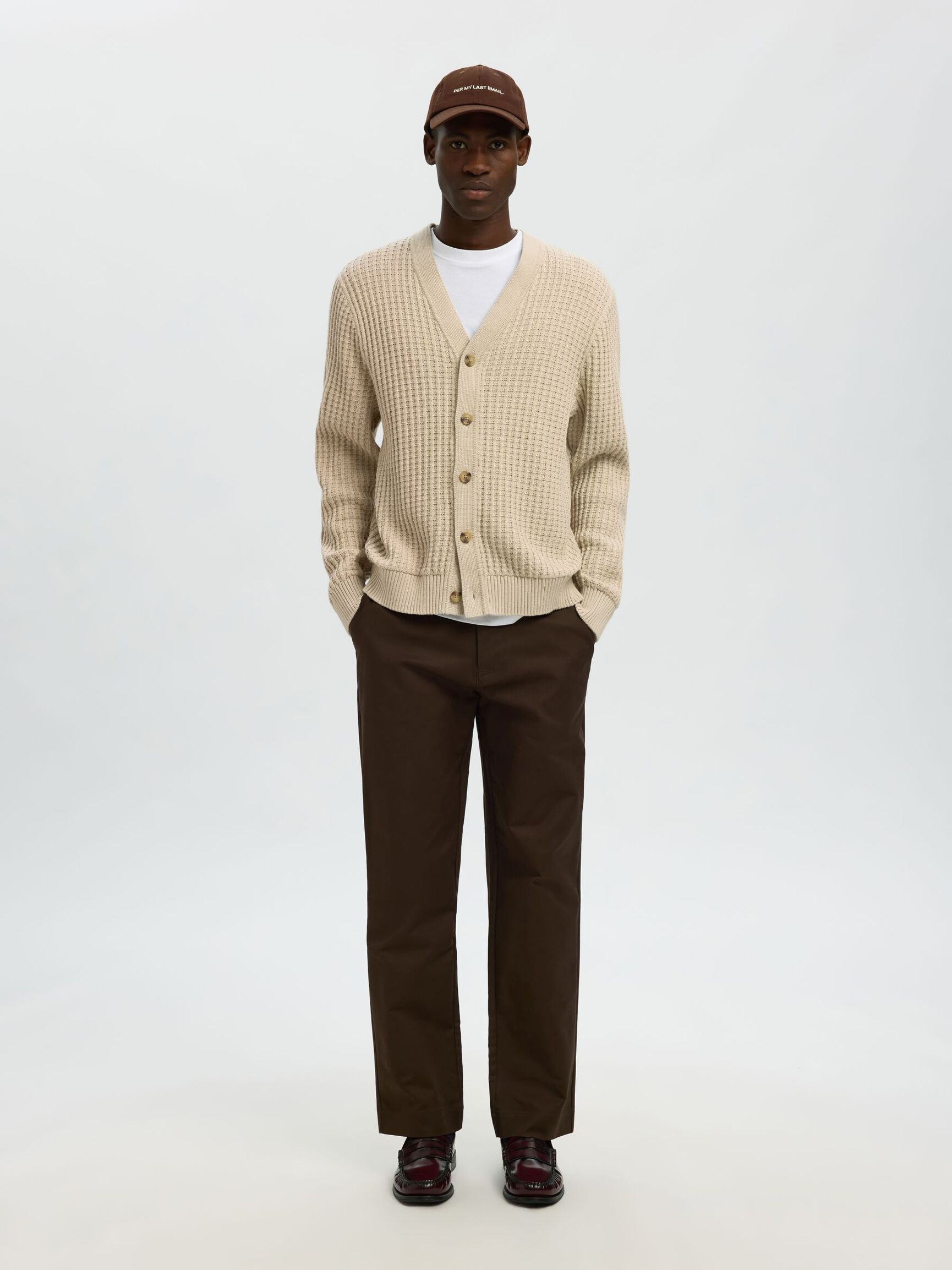 100% COTTON KNITTED CARDIGAN, Oatmeal, highres