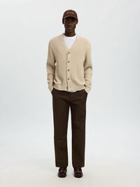 100% COTTON KNITTED CARDIGAN, Oatmeal, highres
