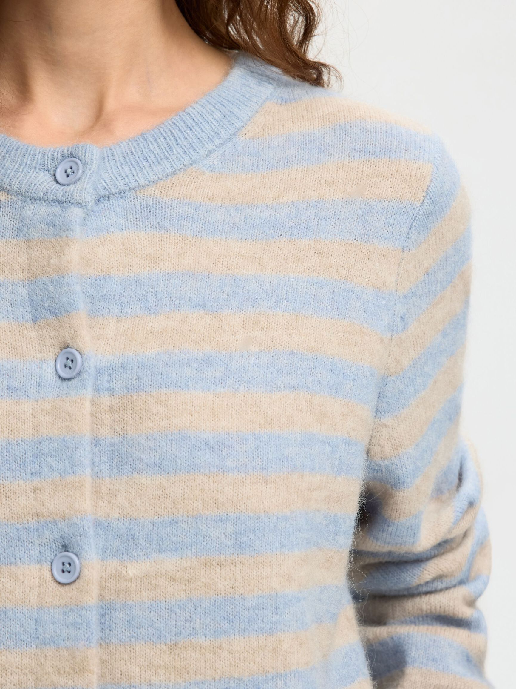 WOOL BLEND KNITTED CARDIGAN, Cashmere Blue, highres