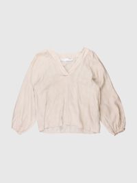 VISCOSE BLEND V-NECK BLOUSE, Birch, highres