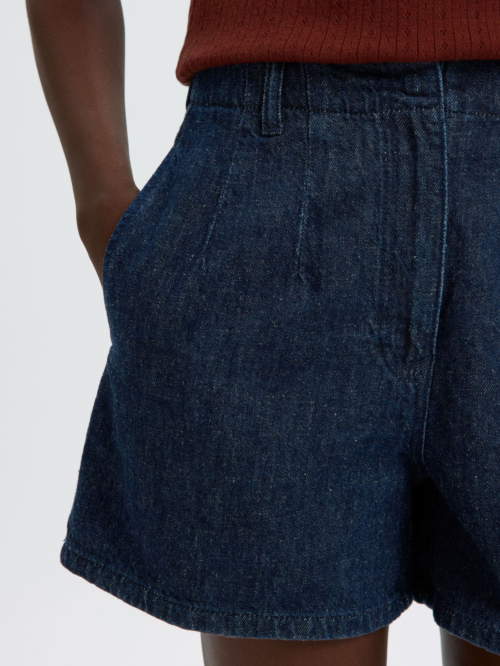 COTTON BLEND DENIM SHORTS, Dark Blue Denim, highres